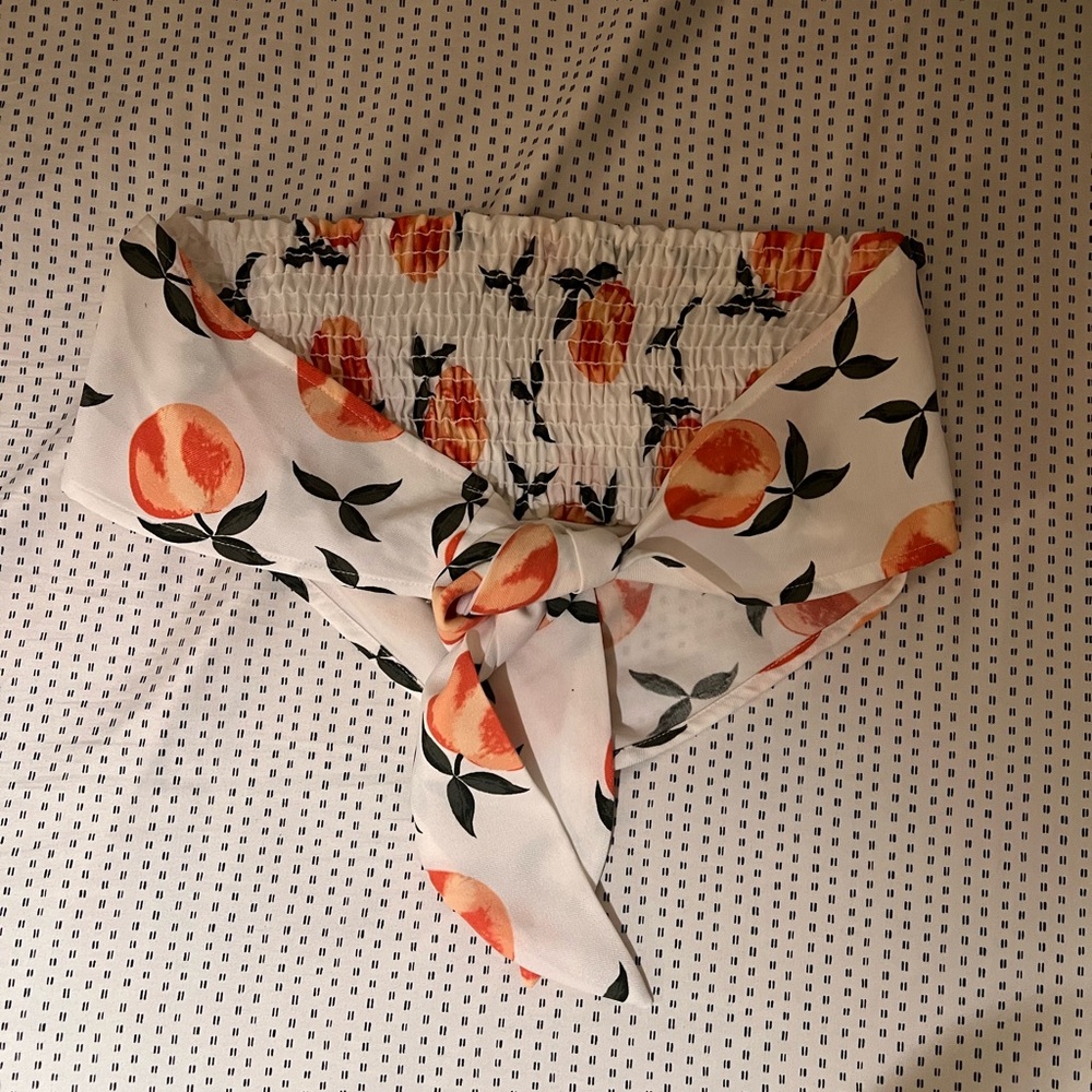 Peach Print Strapless Tie Top - Picture 4 of 4